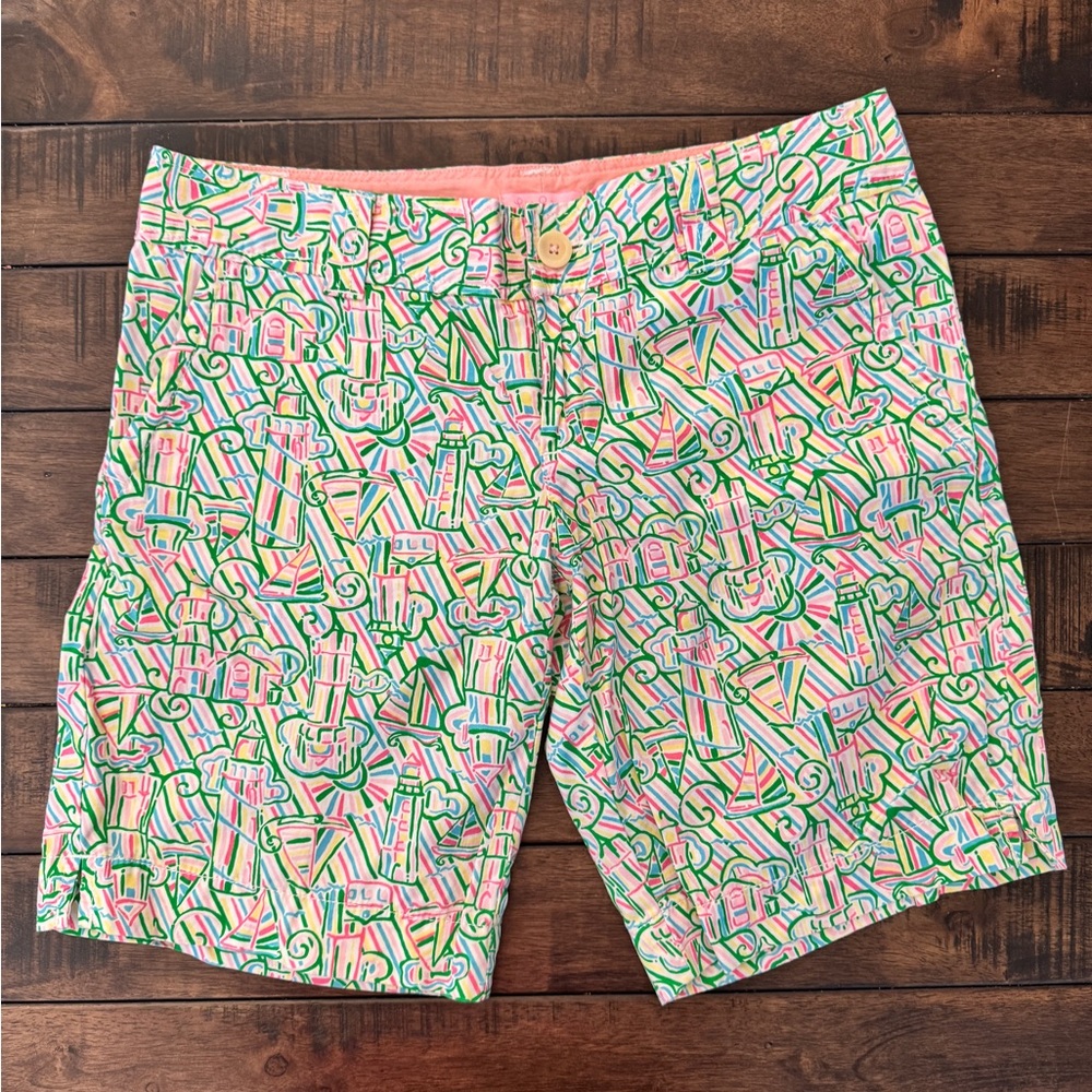 Vtg Lilly Pulitzer Guiding Light Bermuda Shorts Pink Green Golf Women Size 6 - Picture 3 of 11